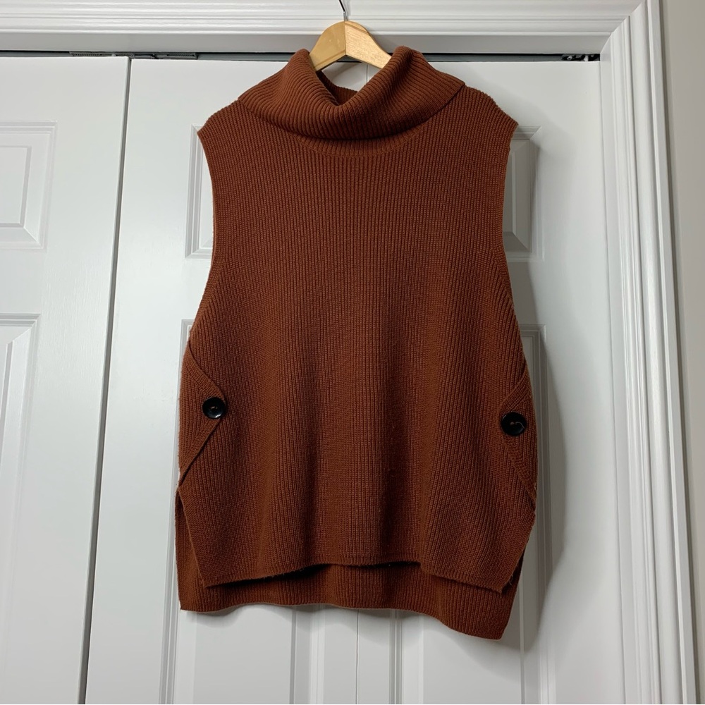 Cleo Rust Sleeveless Turtleneck Sweater Vest with button detail. Size  XL